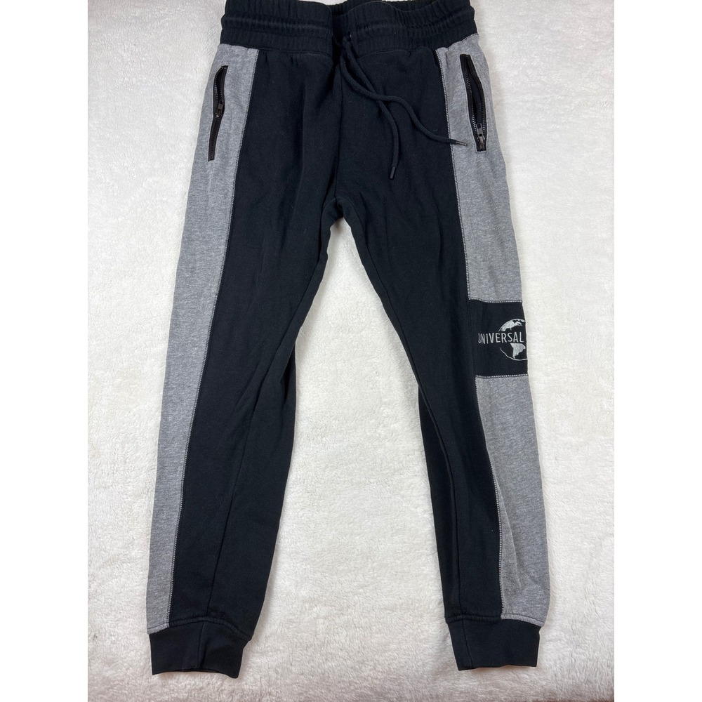 Universal Studios Joggers Mens Medium Black Gray Colorblock Sweatpants Embroider